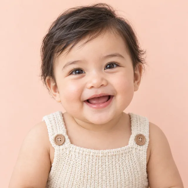 AI-generated baby with dark hair & brown eyes